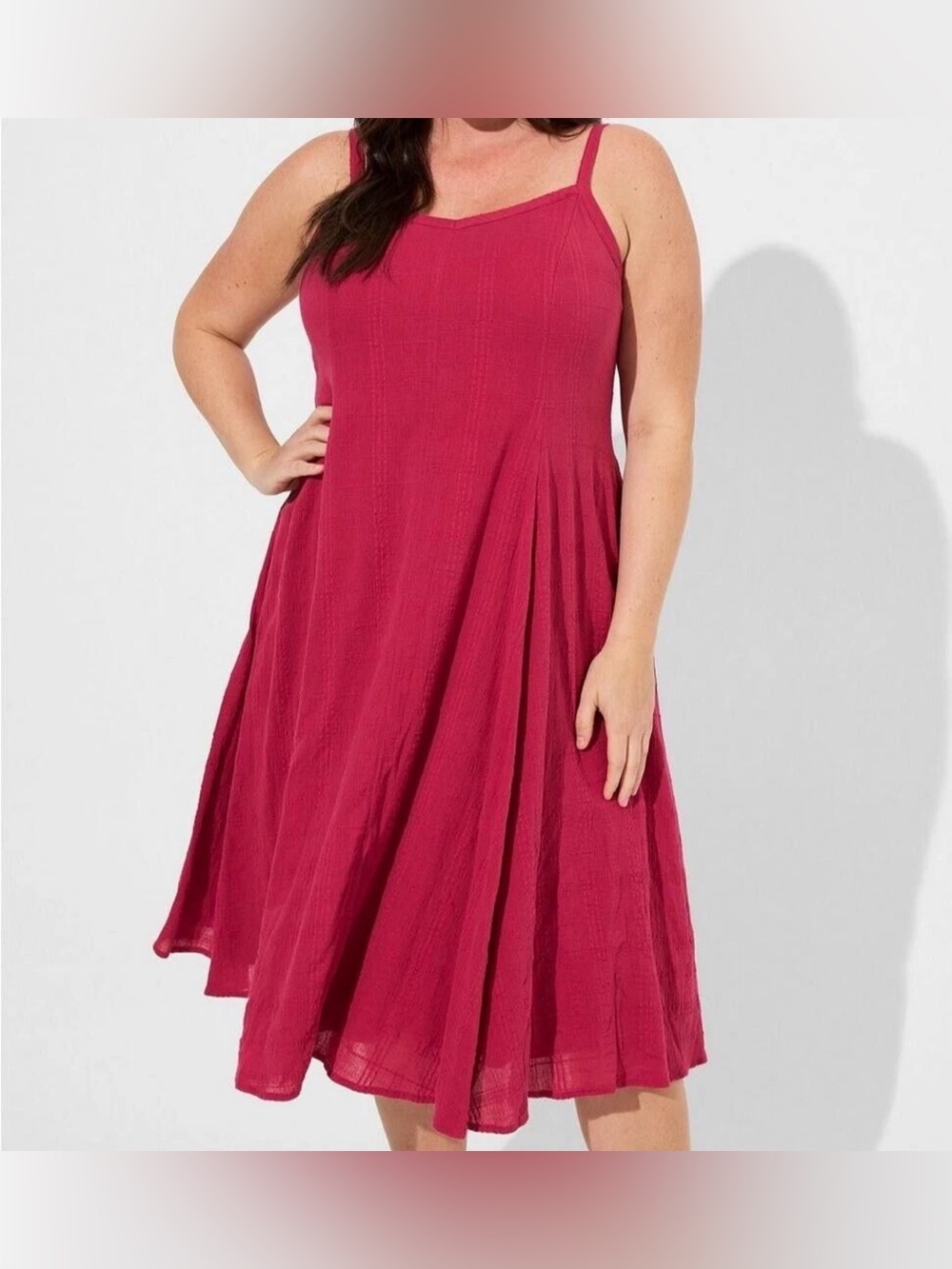 Torrid Midi Cotton A Line Dress Red bud 2x Cottagecore Boho Chic Lined Flowy euc